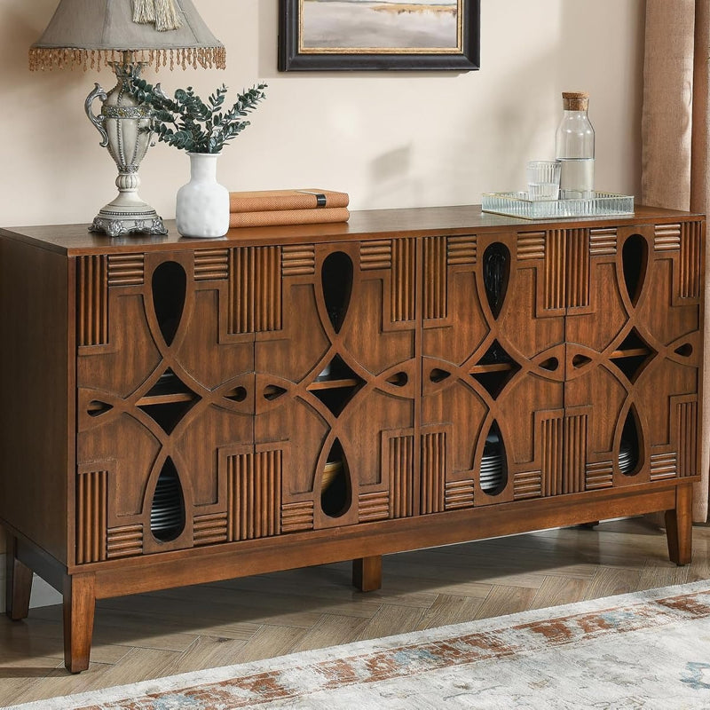 60‑Inch Mid‑Century Walnut Veneer Sideboard Buffet Cabinet