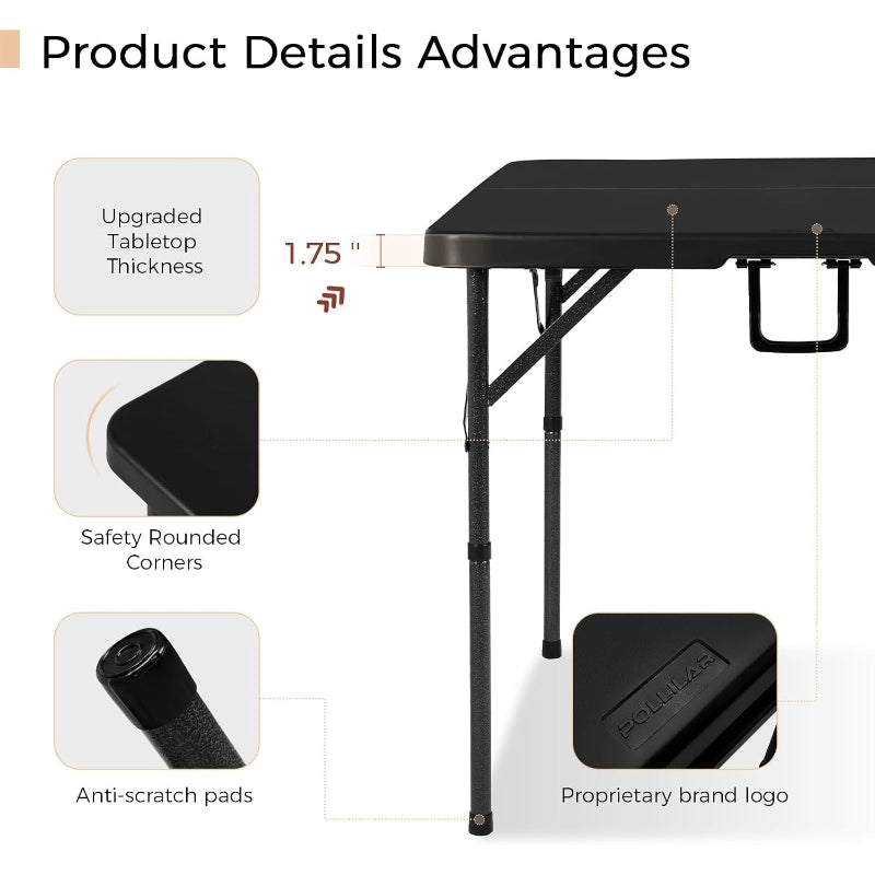 34‑Inch Square Adjustable‑Height Plastic Folding Card Table