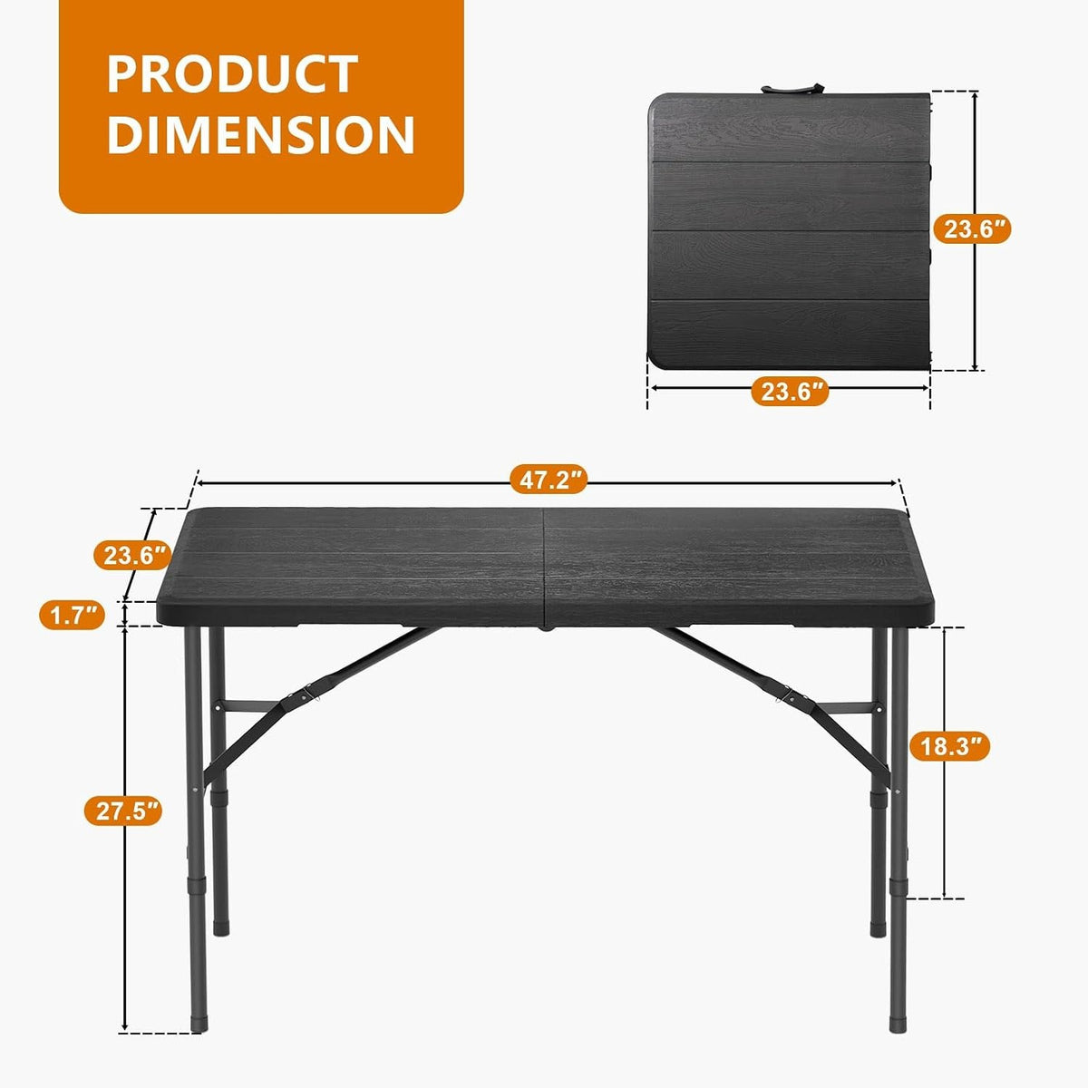 4FT Wood‑Grain Heavy‑Duty Plastic Folding Table