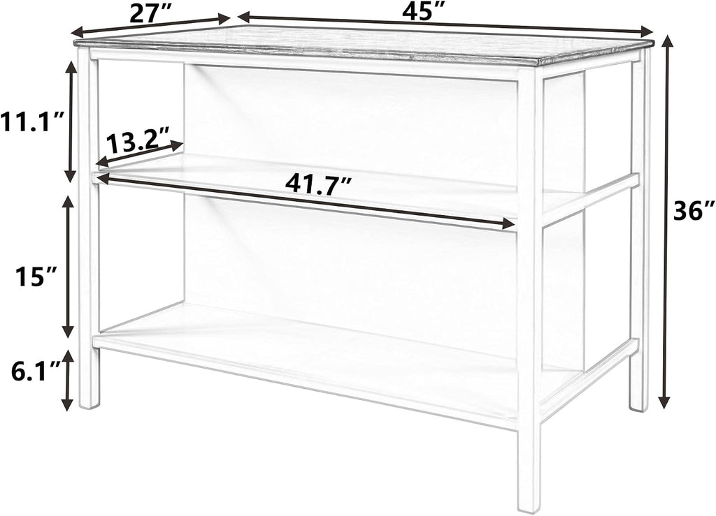 Walnut Solid Wood Farmhouse Kitchen Island with Storage Shelves