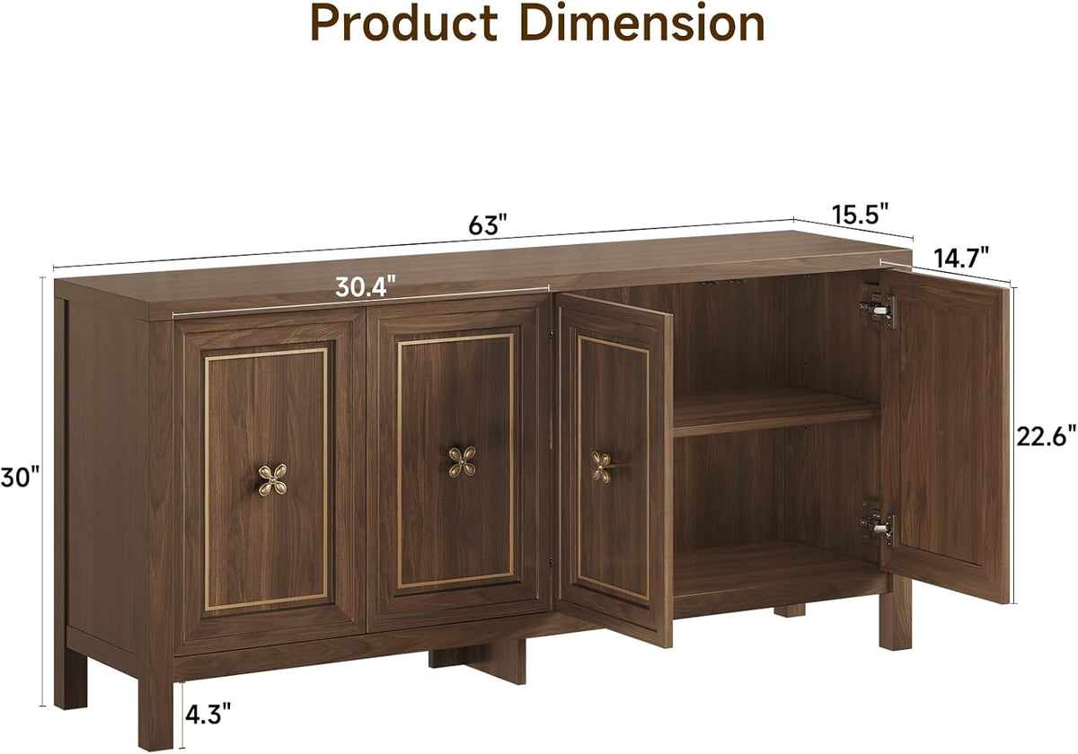63‑Inch Wooden Sideboard Buffet Credenza Cabinet
