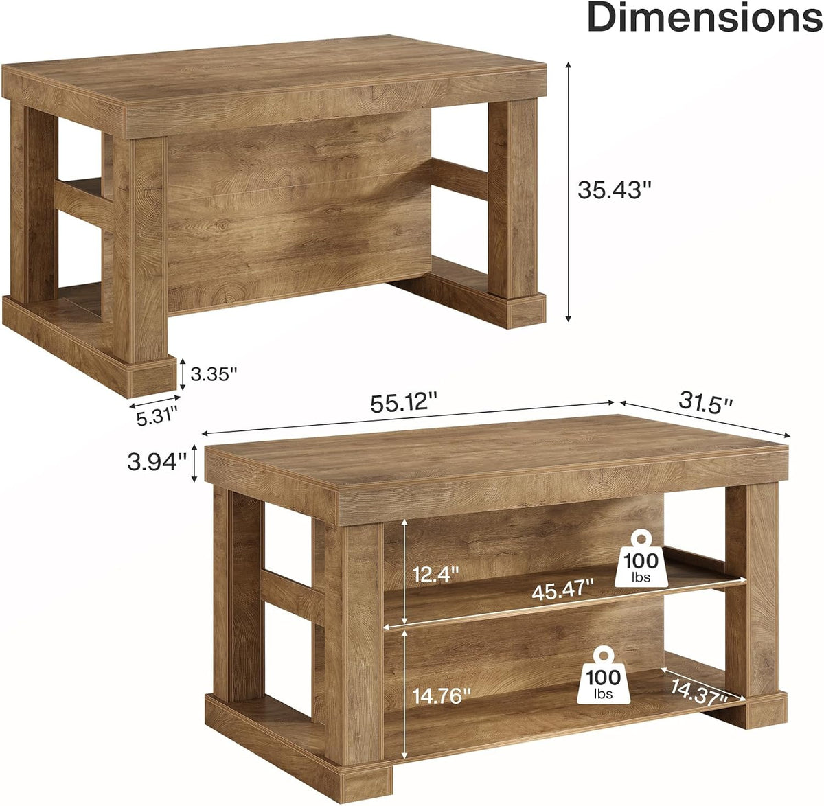 55‑Inch Farmhouse Kitchen Island with Storage & Seating