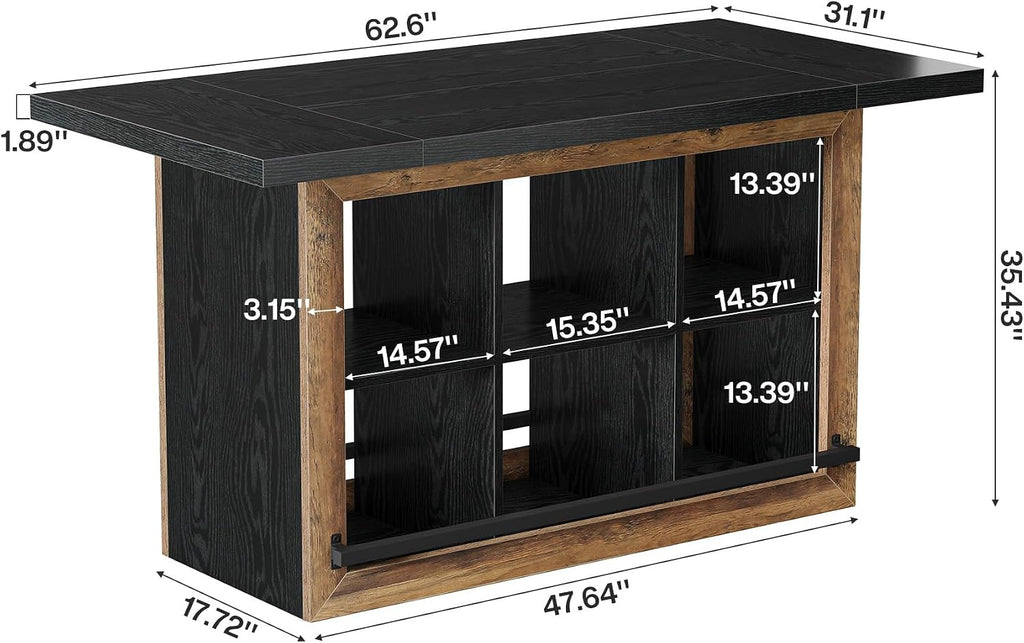 62.6‑Inch Farmhouse Kitchen Island with Storage Cubbies