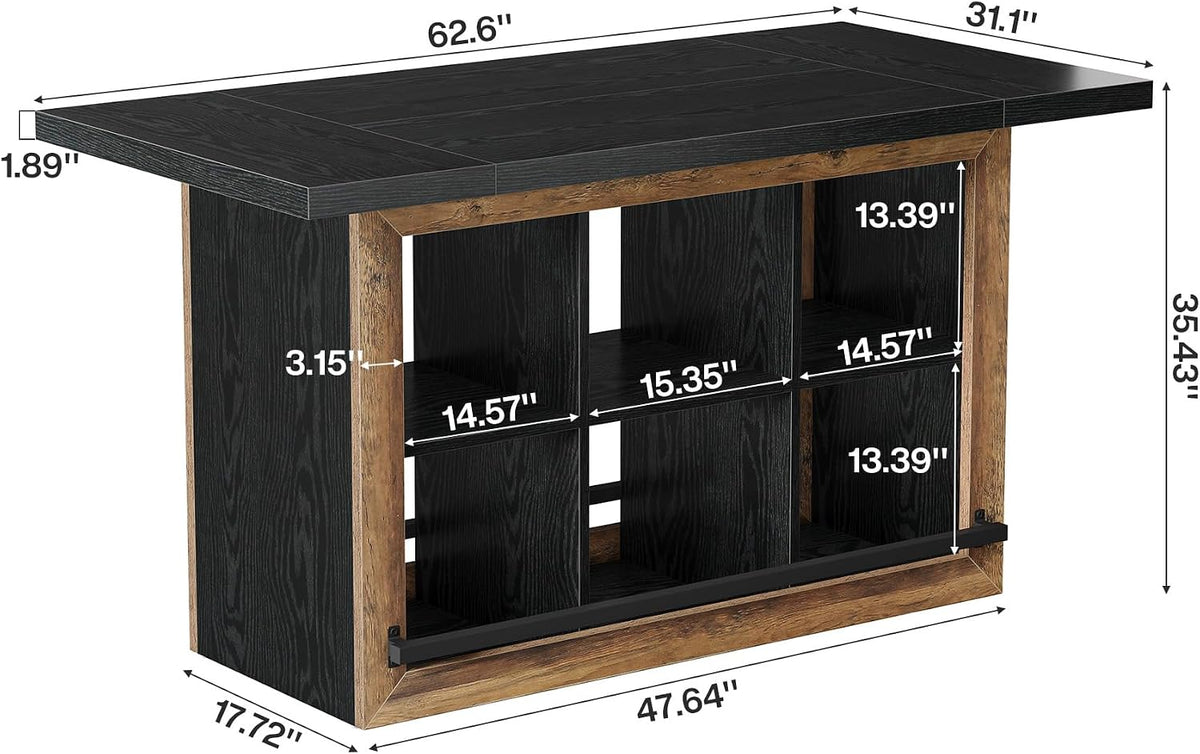 62.6‑Inch Farmhouse Kitchen Island with Storage Cubbies