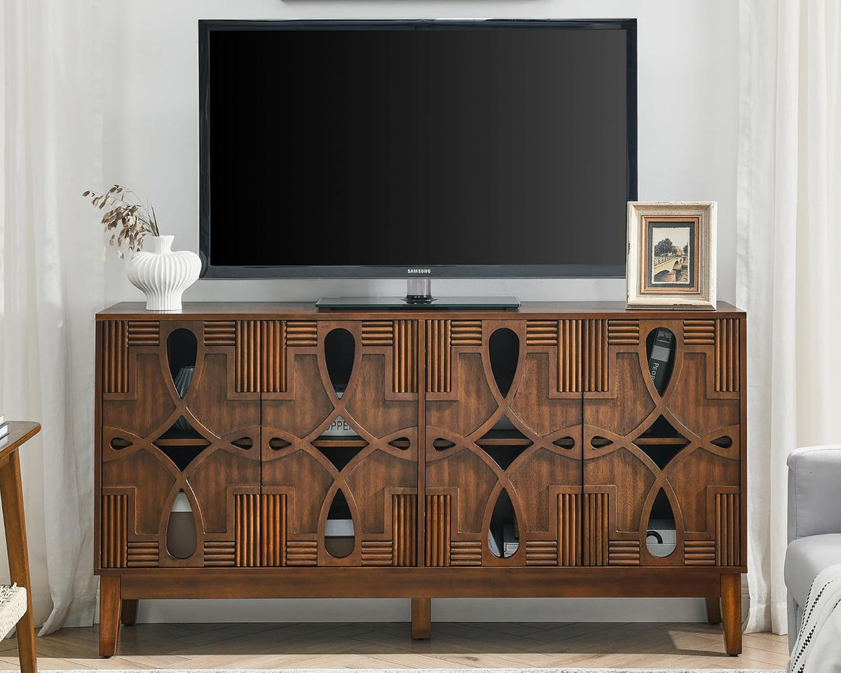 60‑Inch Mid‑Century Walnut Veneer Sideboard Buffet Cabinet
