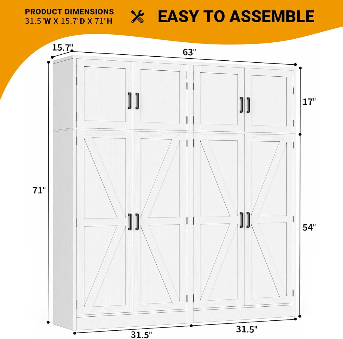 71‑Inch Farmhouse Tall Pantry Storage Cabinet 2‑Pack