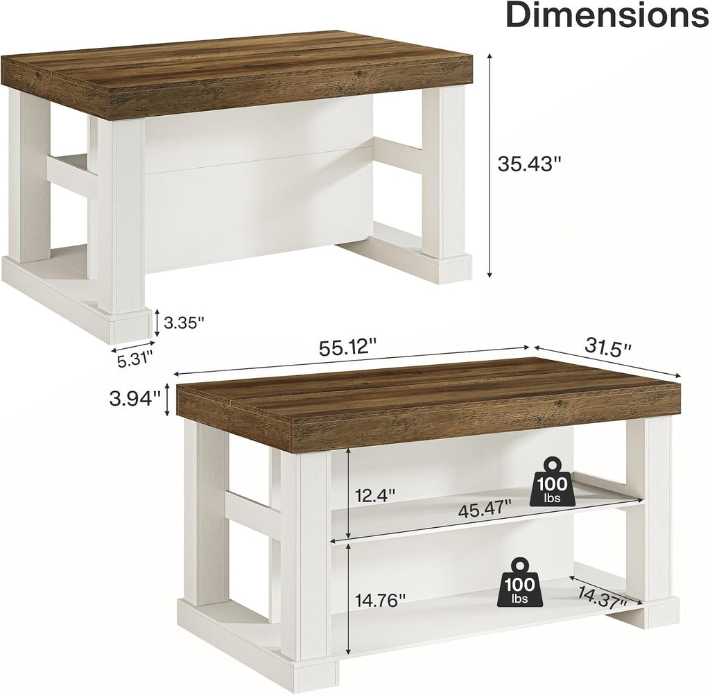 55‑Inch Modern Wooden Kitchen Island with Storage & Seating