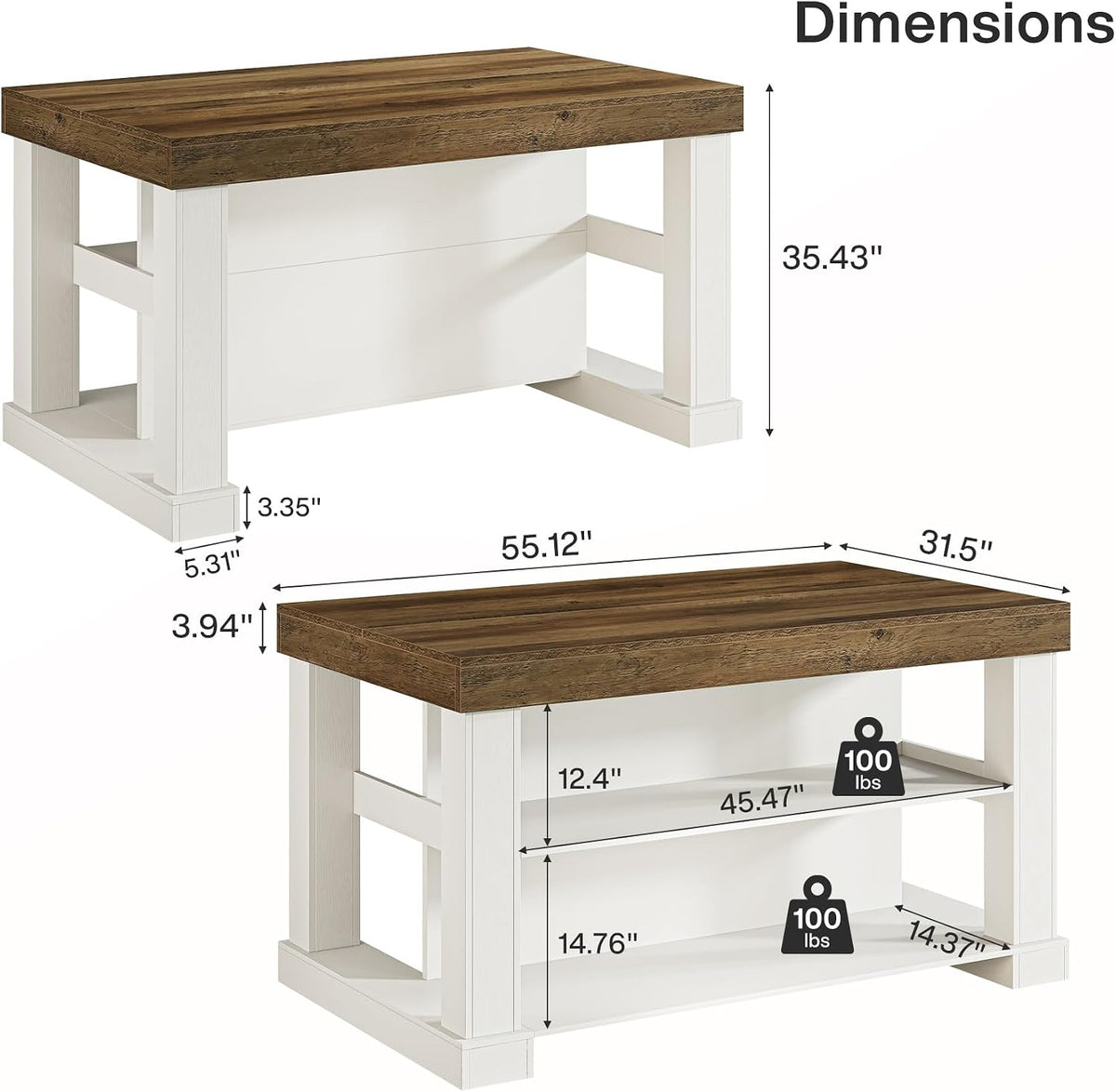 55‑Inch Modern Wooden Kitchen Island with Storage & Seating
