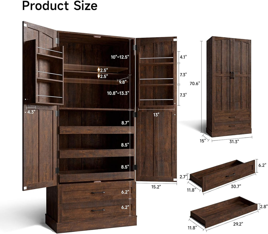 71‑Inch Farmhouse Tall Kitchen Pantry Storage Cabinet