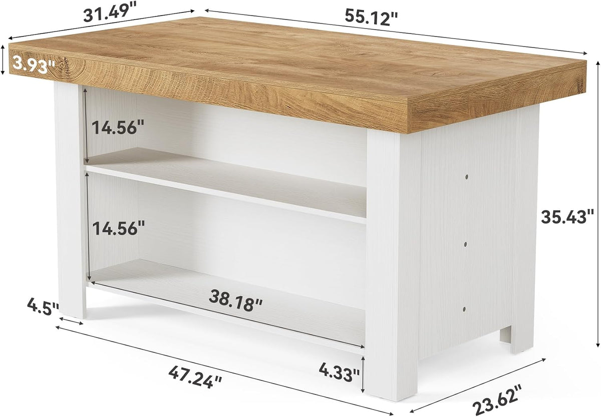 55‑Inch Farmhouse Kitchen Island with Storage