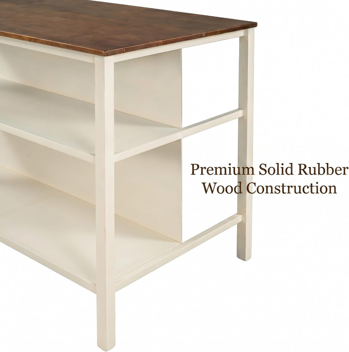 Walnut Solid Wood Farmhouse Kitchen Island with Storage Shelves