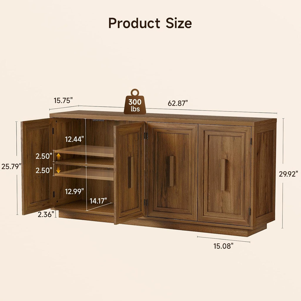 63‑Inch 4‑Door Sideboard Buffet Storage Cabinet