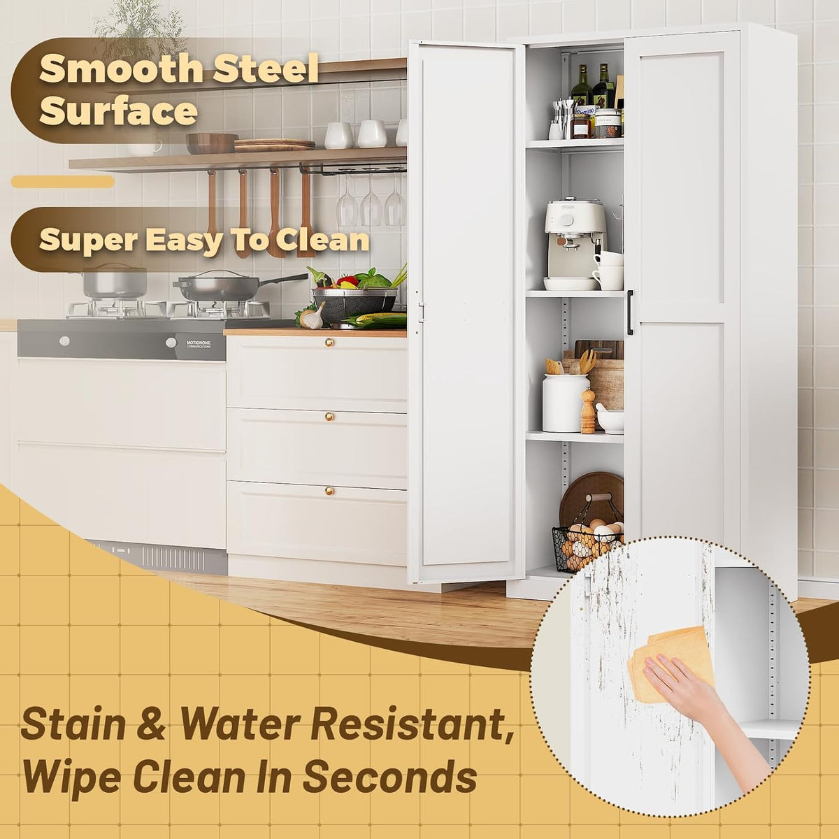71‑Inch White Metal Tall Pantry Storage Cabinet