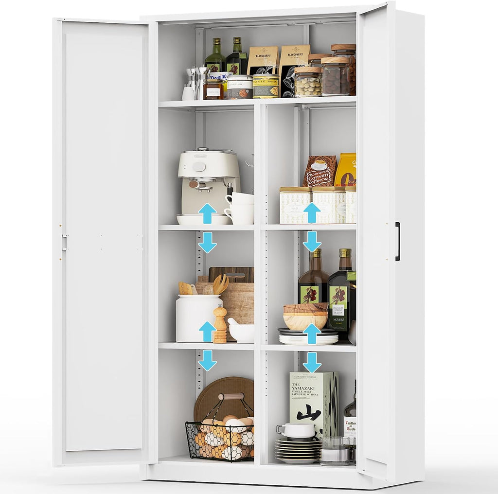 71‑Inch White Metal Tall Pantry Storage Cabinet