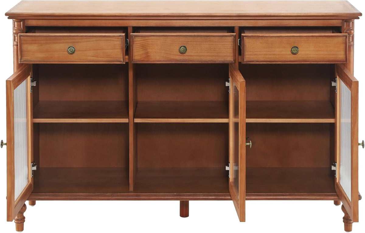 Vintage Glass‑Door Wooden Sideboard Buffet Cabinet