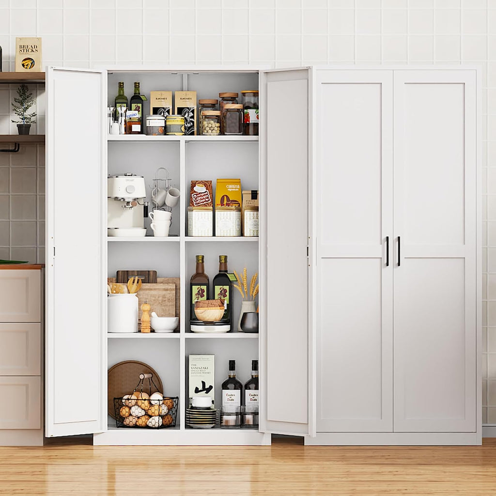 71‑Inch White Metal Tall Pantry Storage Cabinet