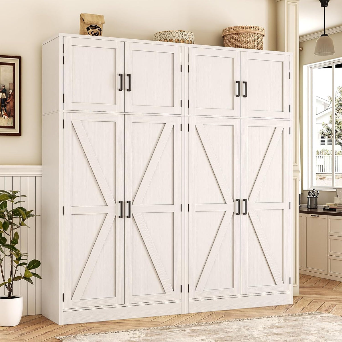 71‑Inch Farmhouse Tall Pantry Storage Cabinet 2‑Pack