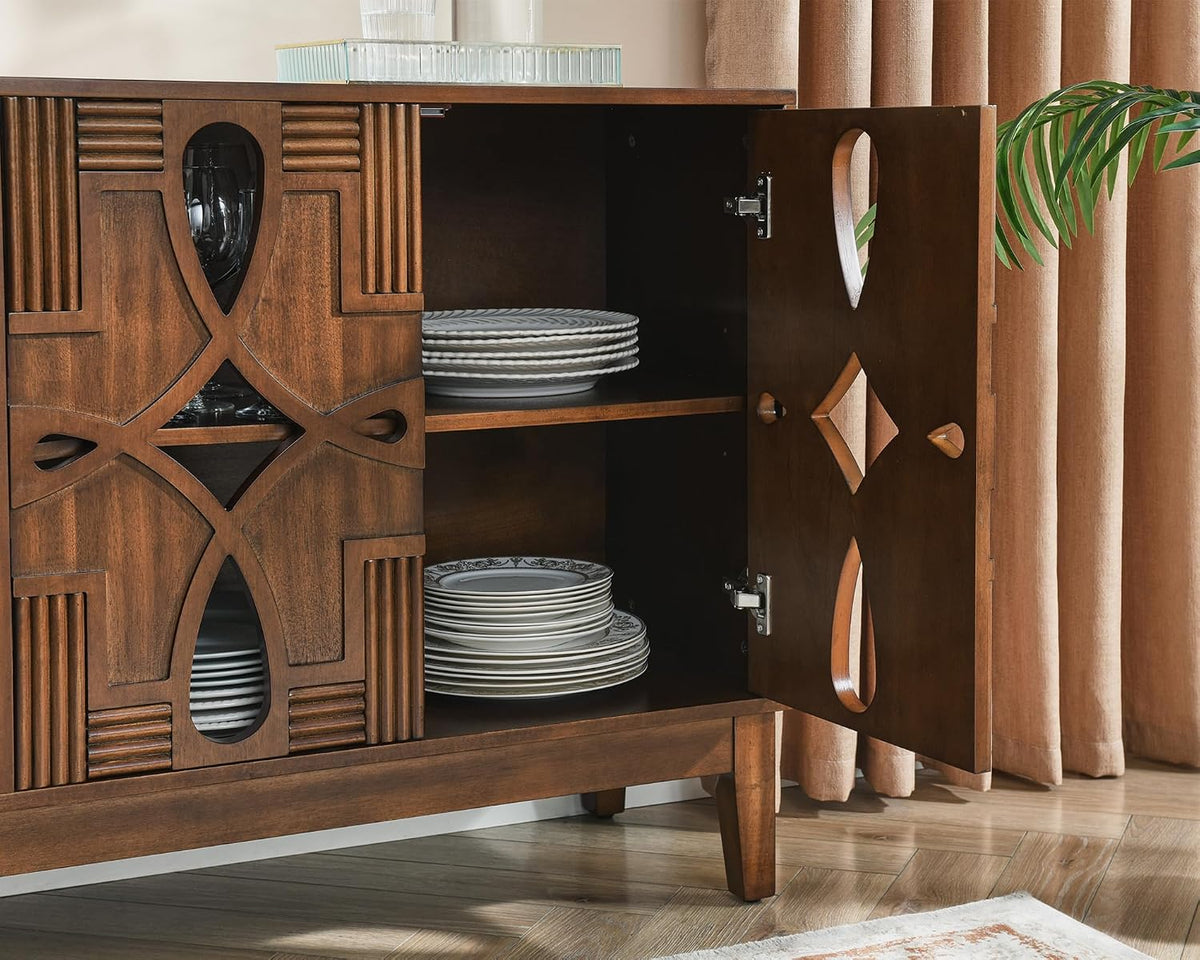 60‑Inch Mid‑Century Walnut Veneer Sideboard Buffet Cabinet