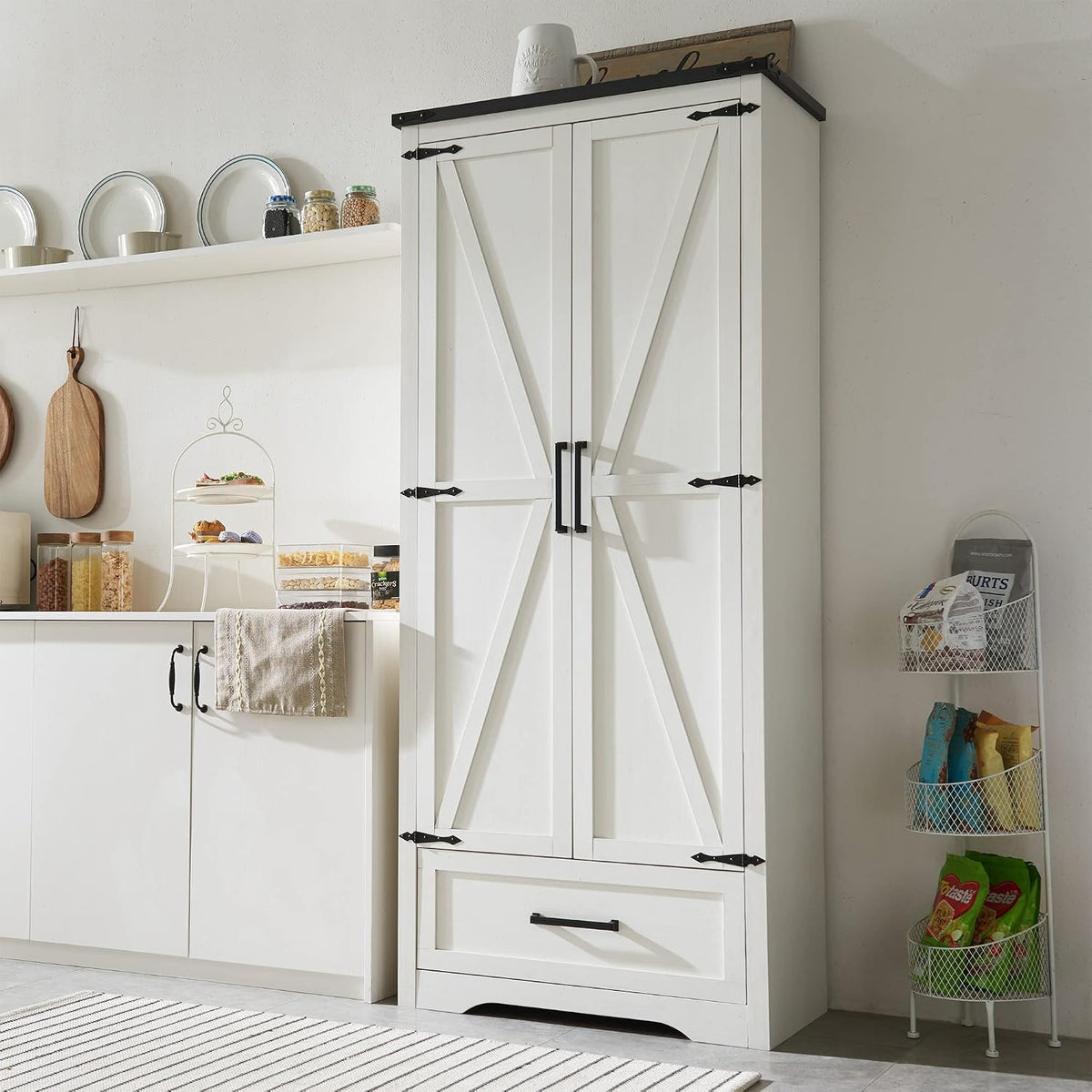 72‑Inch Farmhouse Barn Door Tall Pantry Storage Cabinet