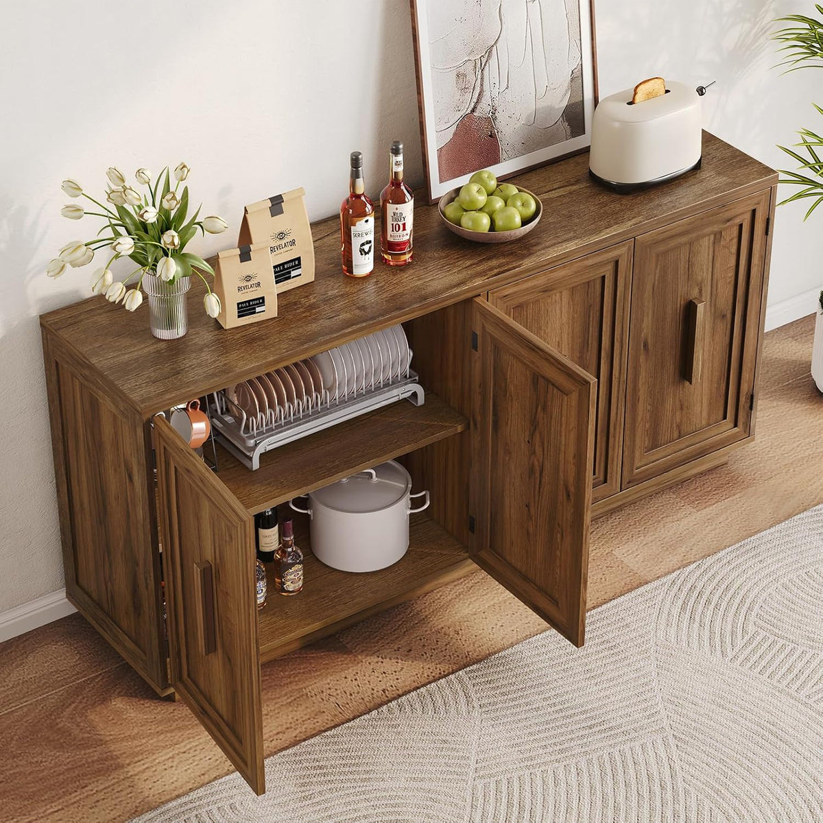 63‑Inch 4‑Door Sideboard Buffet Storage Cabinet