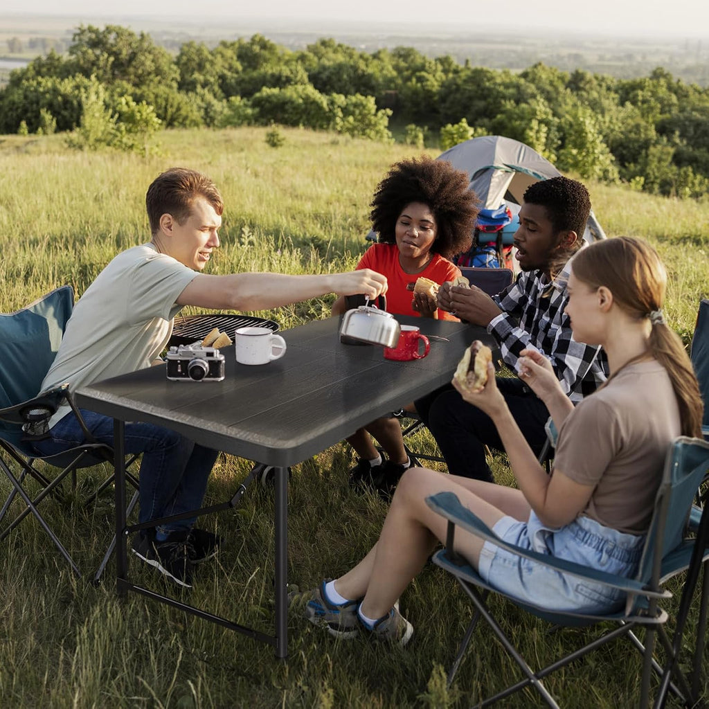 4FT Wood‑Grain Heavy‑Duty Plastic Folding Table
