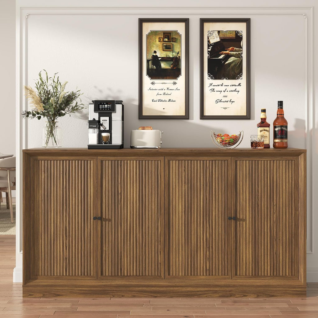 63‑Inch Fluted Wooden Sideboard Buffet Credenza Cabinet