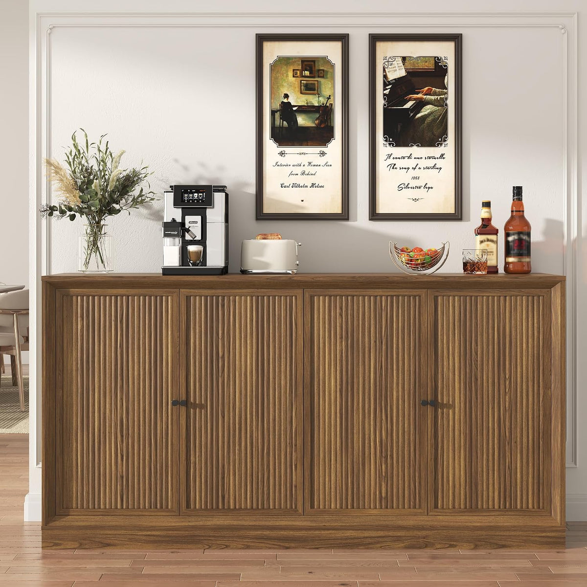 63‑Inch Fluted Wooden Sideboard Buffet Credenza Cabinet