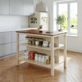 Walnut Solid Wood Farmhouse Kitchen Island with Storage Shelves