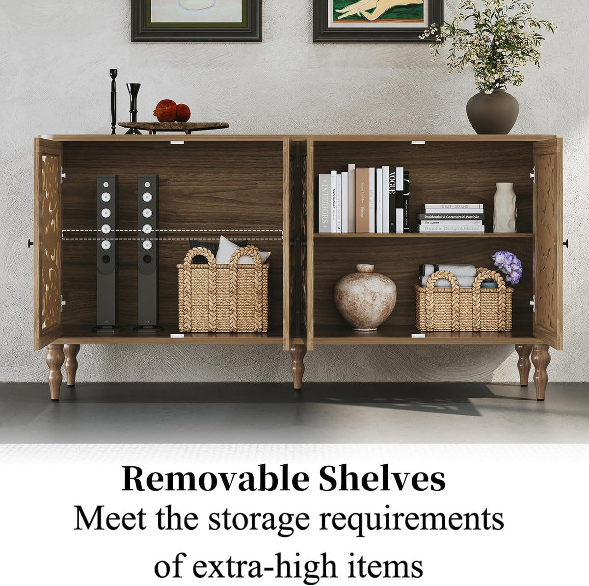 63‑Inch Retro Carved Arc Sideboard Buffet Cabinet