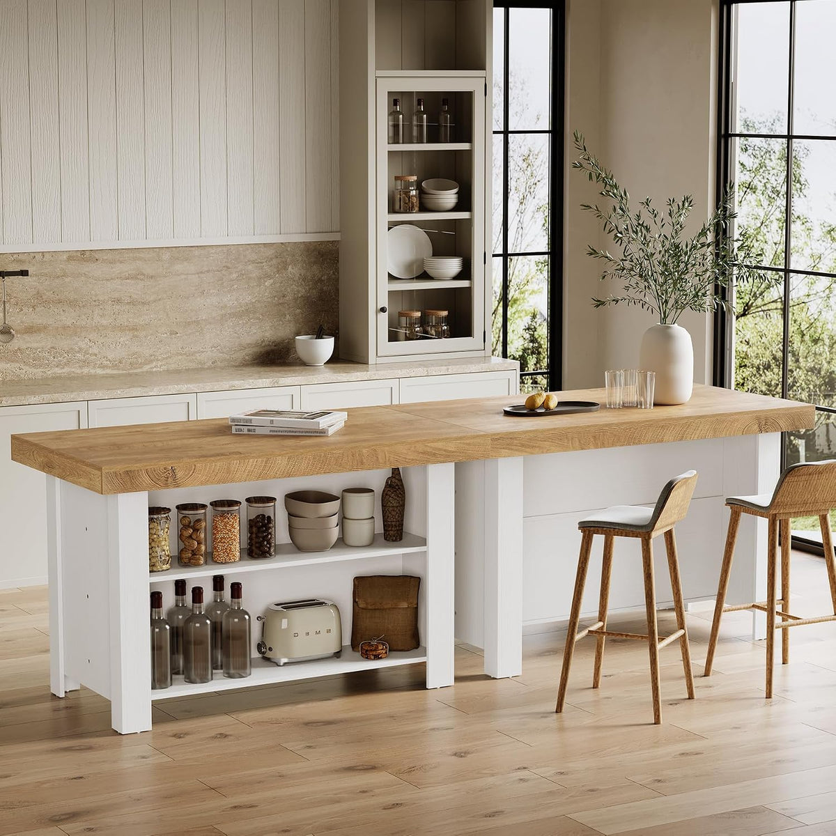 55‑Inch Farmhouse Kitchen Island with Storage
