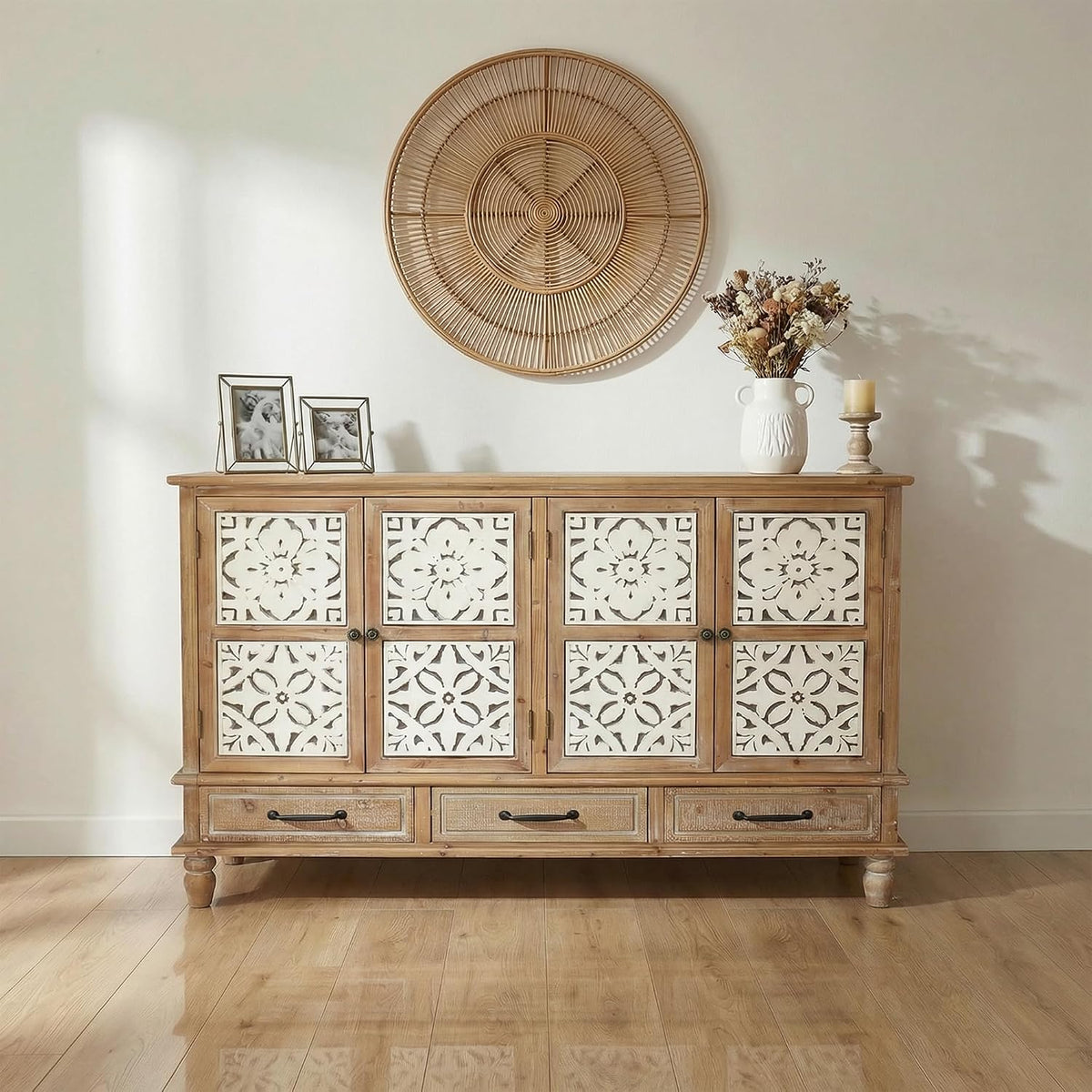 59‑Inch French Country Solid Wood Sideboard Buffet Cabinet