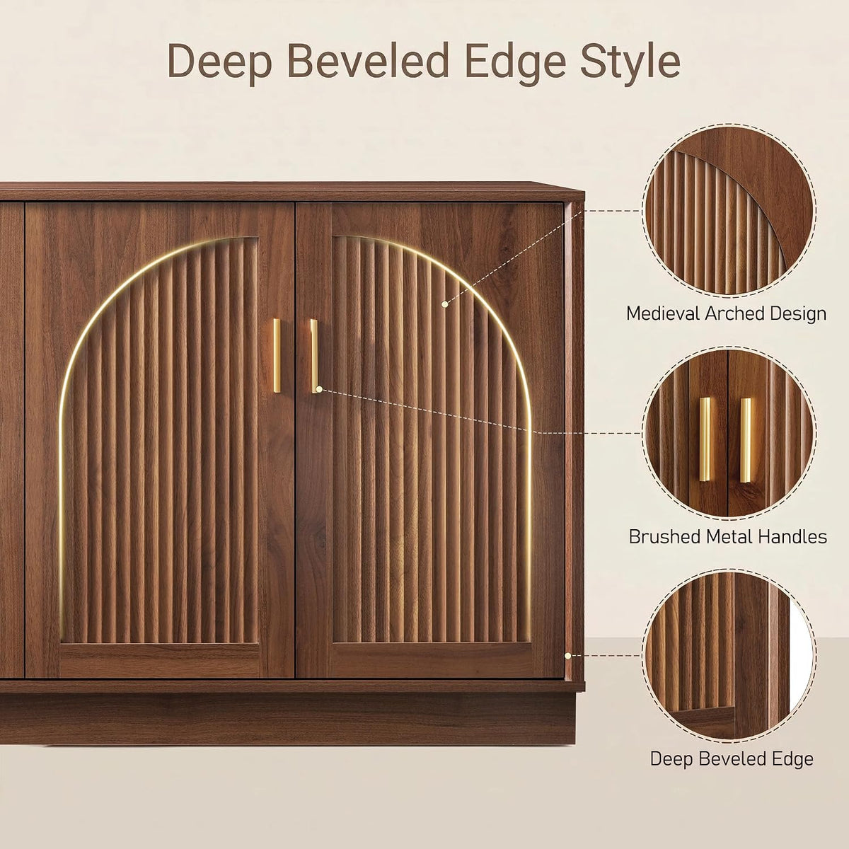 63‑Inch Fluted Arched Door Sideboard Buffet Cabinet