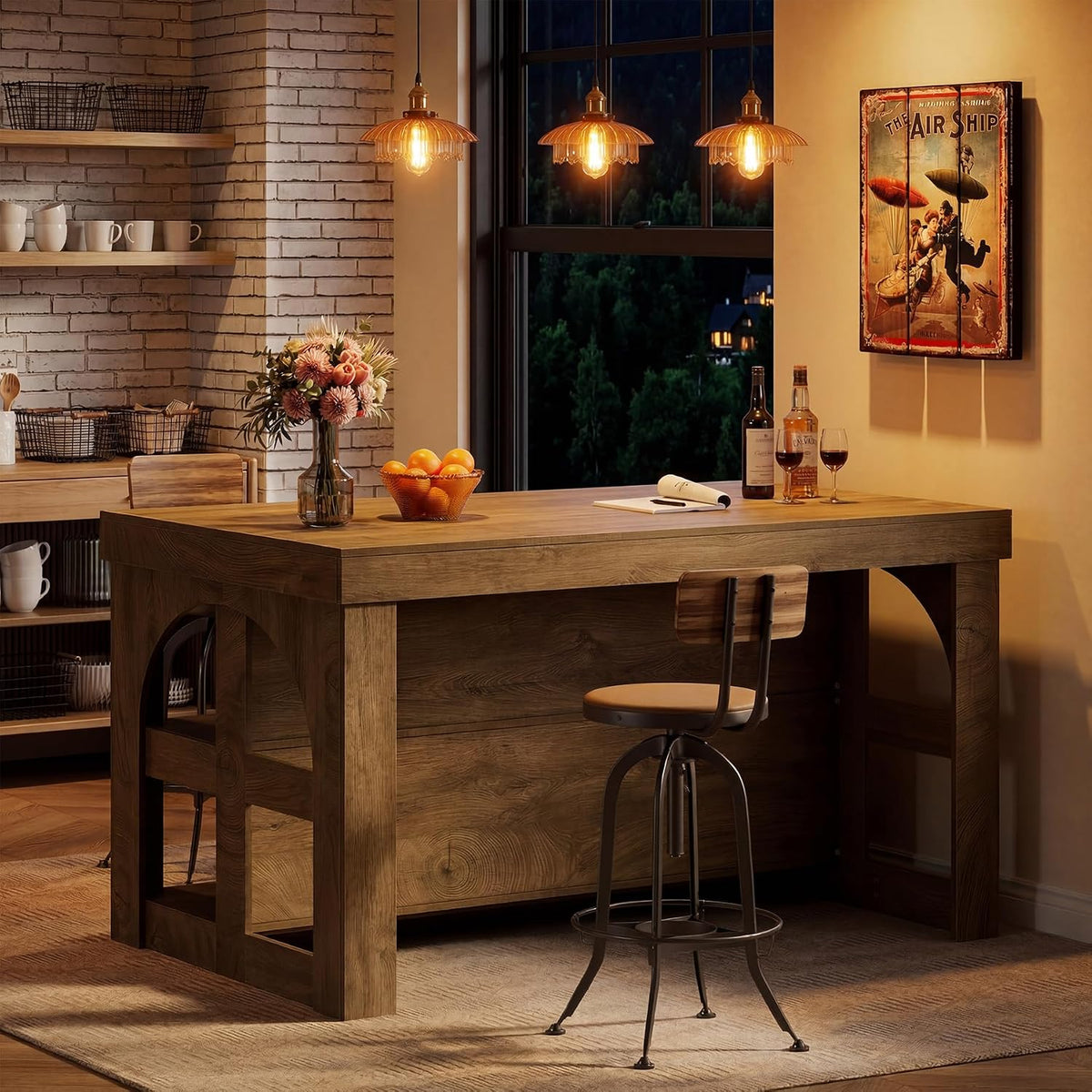 55‑Inch Farmhouse Wooden Kitchen Island with Storage