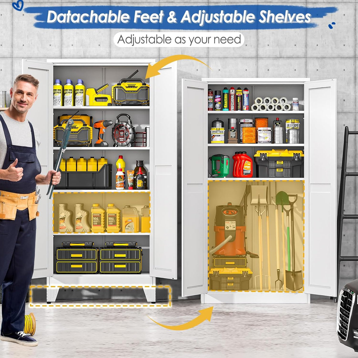 71‑Inch 2‑Door White Metal Tall Pantry Storage Cabinet