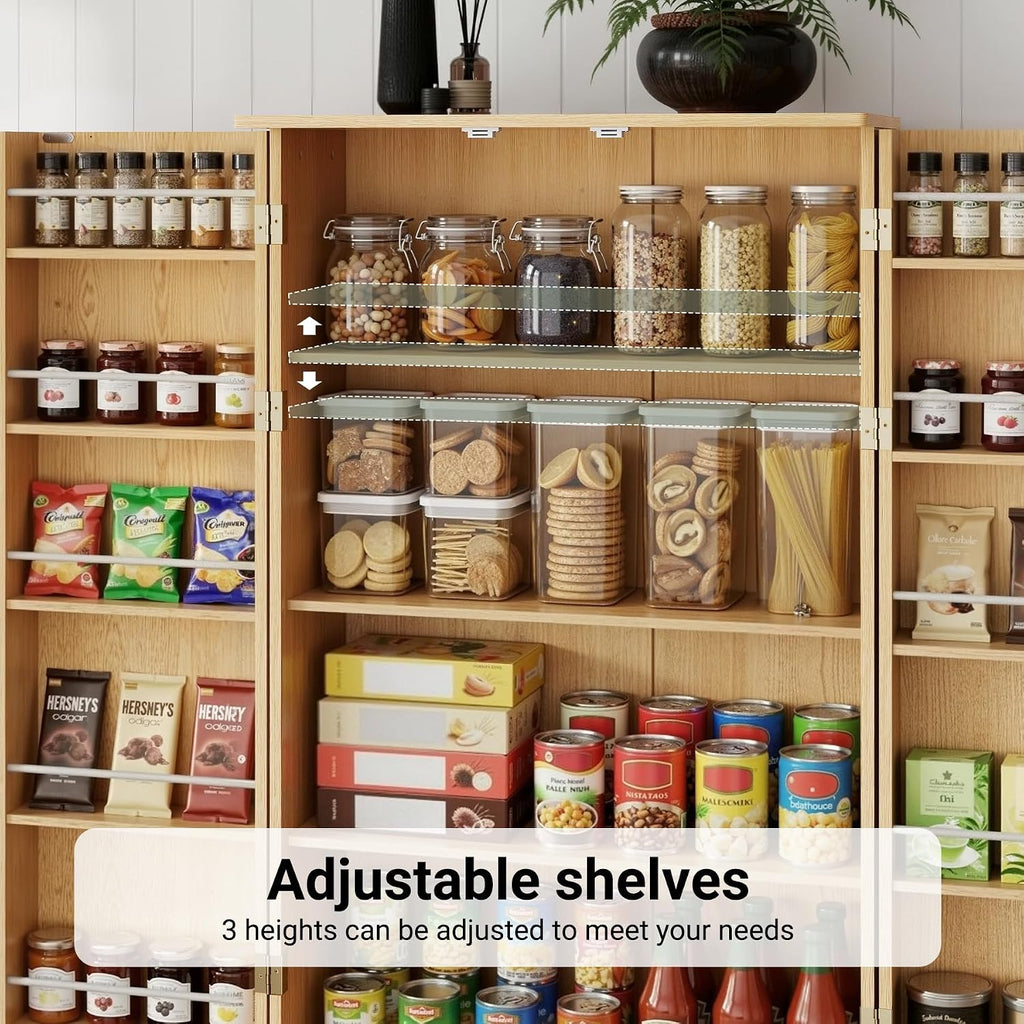 72‑Inch Fluted Wooden Tall Pantry Storage Cabinet