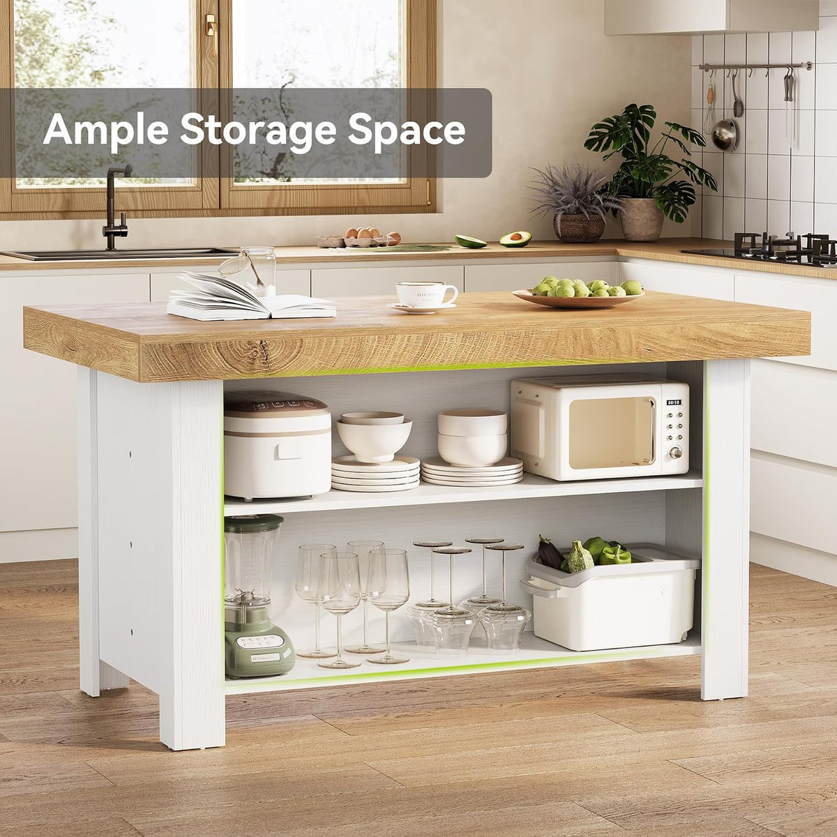 55‑Inch Farmhouse Kitchen Island with Storage