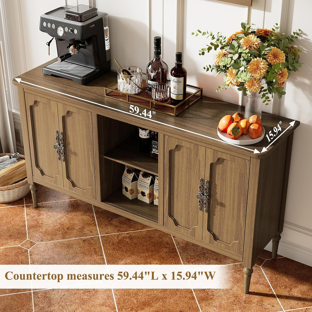 59‑Inch Vintage Mid‑Century Sideboard Buffet Cabinet