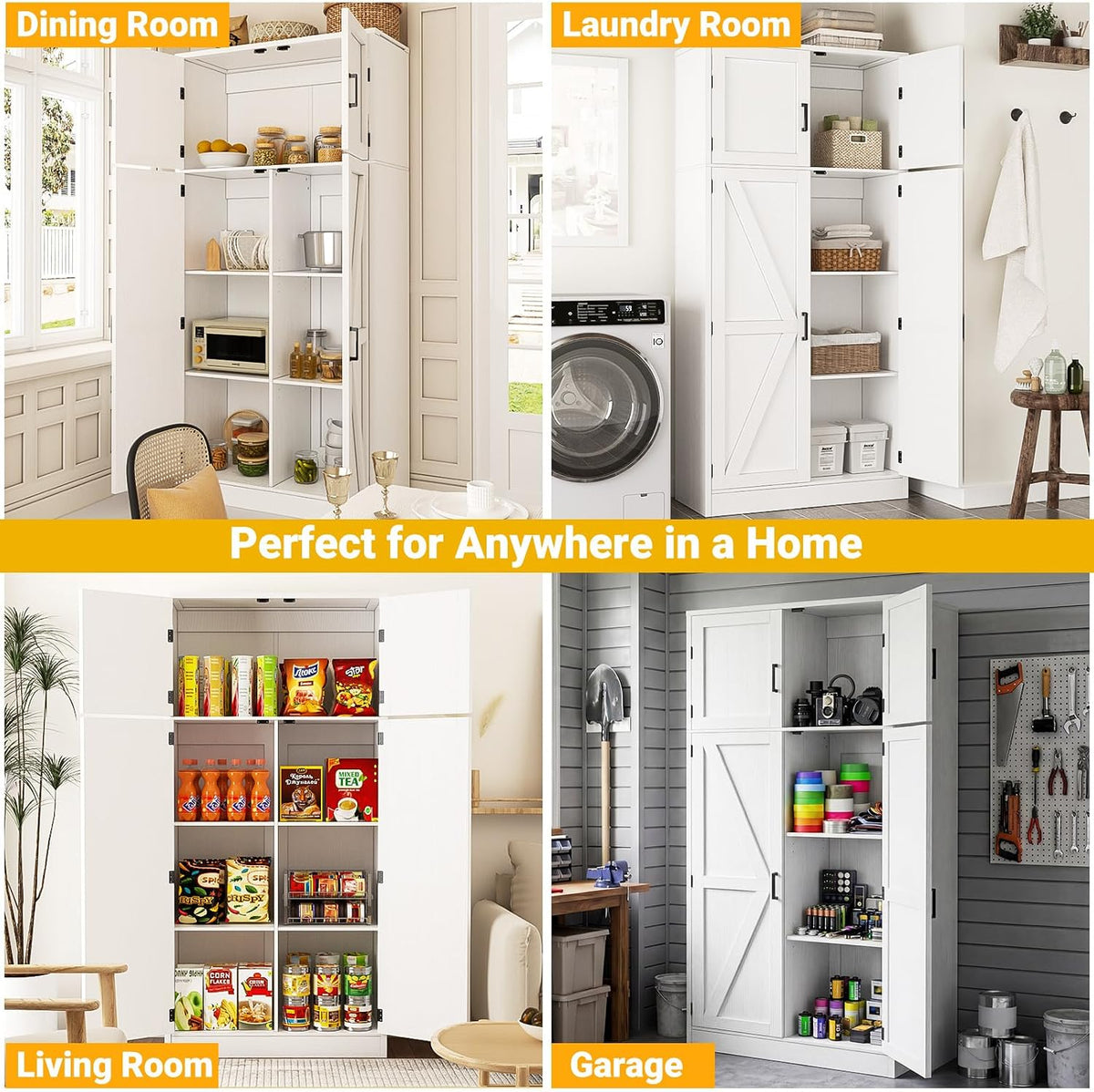 71‑Inch Farmhouse Tall Pantry Storage Cabinet 2‑Pack