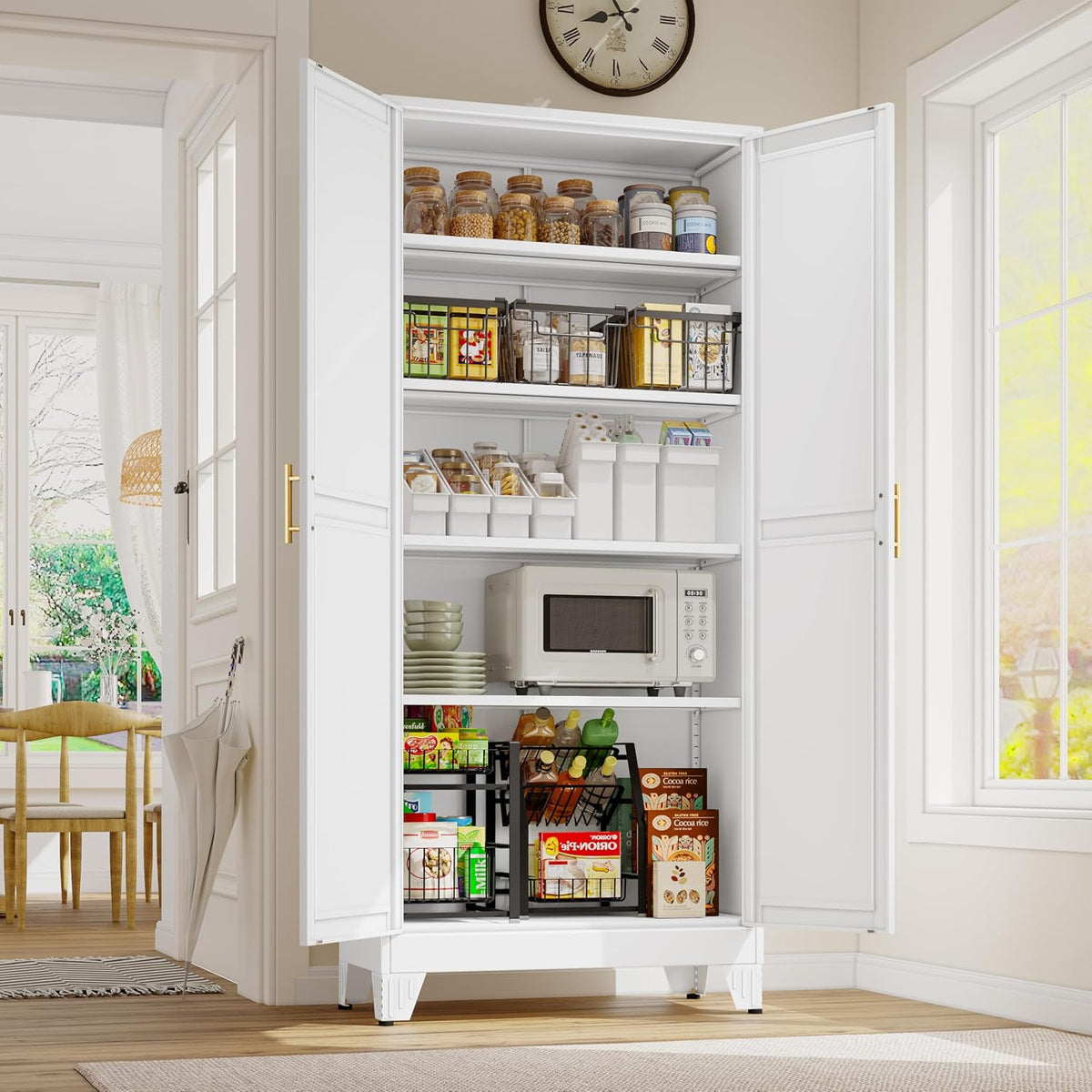 71‑Inch 2‑Door White Metal Tall Pantry Storage Cabinet