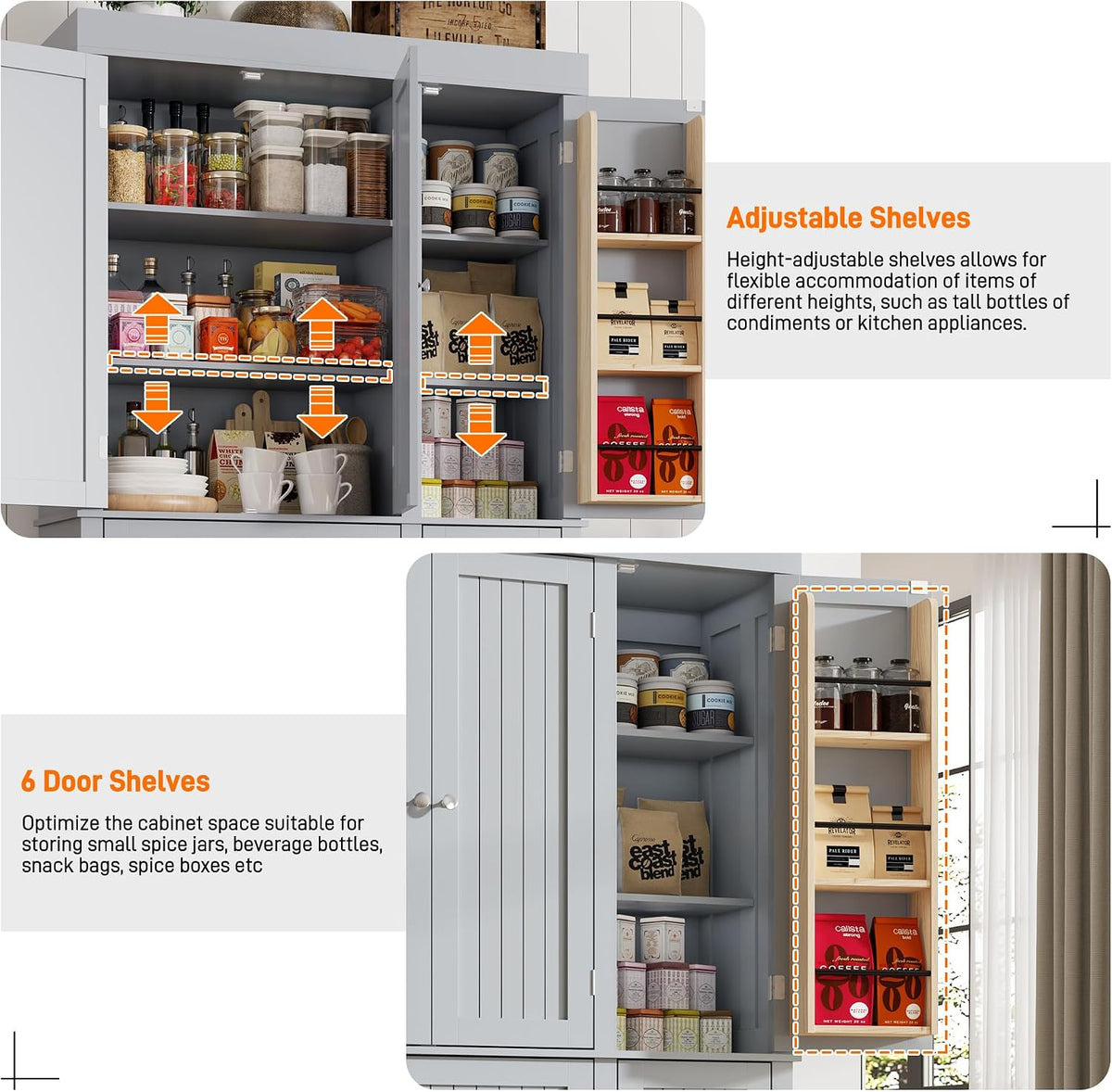 71‑Inch Modern Tall Kitchen Pantry Hutch Storage Cabinet