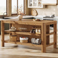 63‑Inch Farmhouse Solid Wood Kitchen Island with Storage