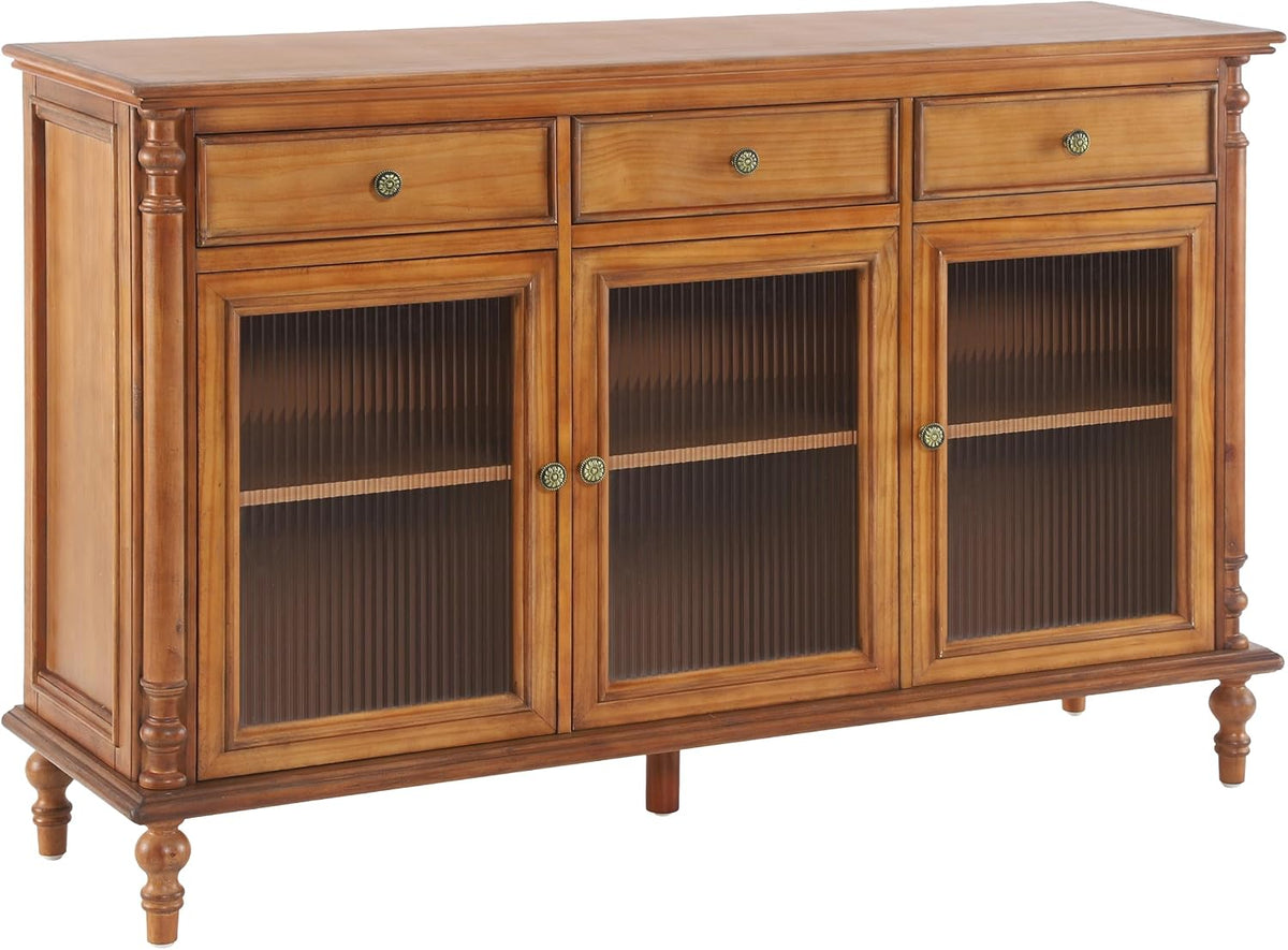 Vintage Glass‑Door Wooden Sideboard Buffet Cabinet