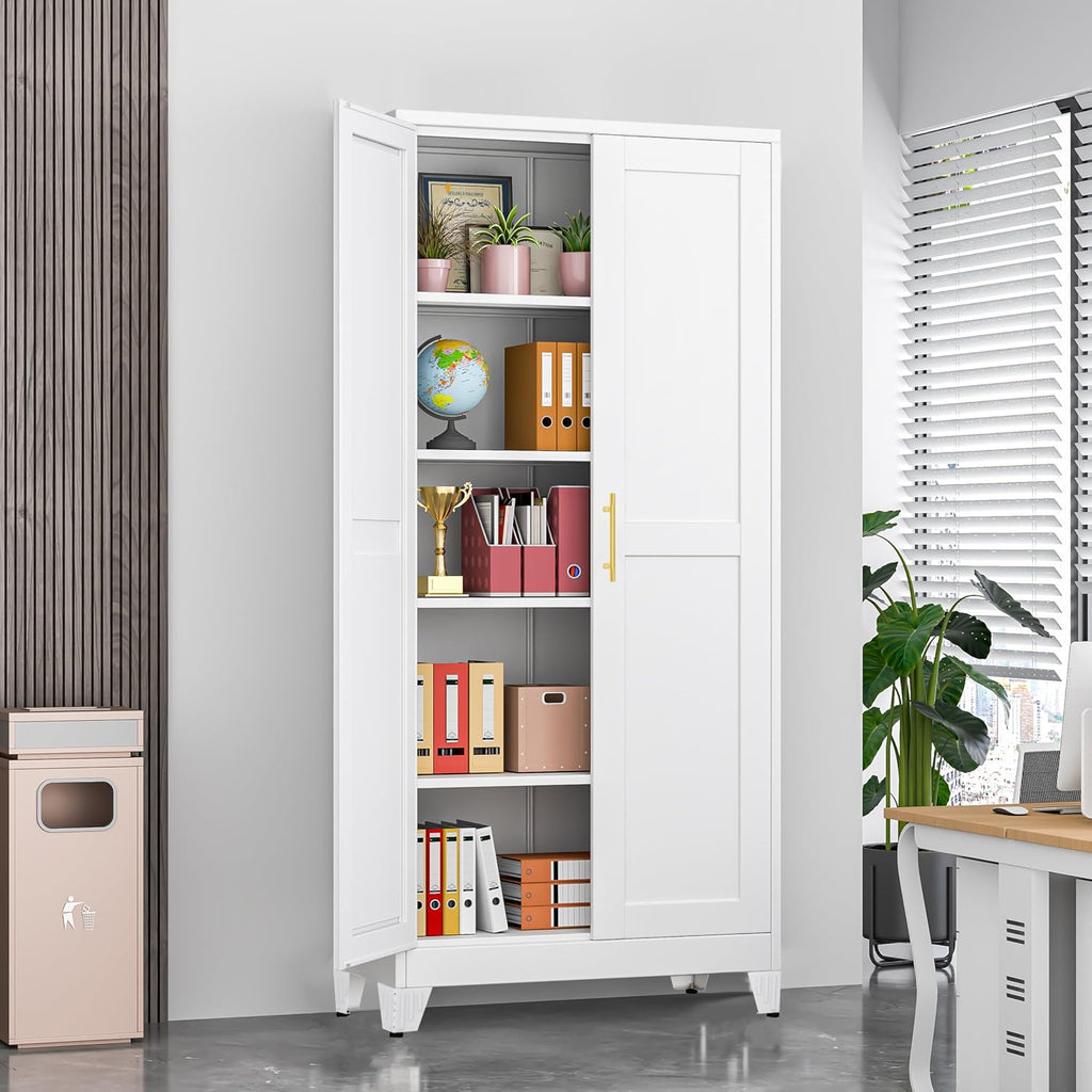 71‑Inch 2‑Door White Metal Tall Pantry Storage Cabinet