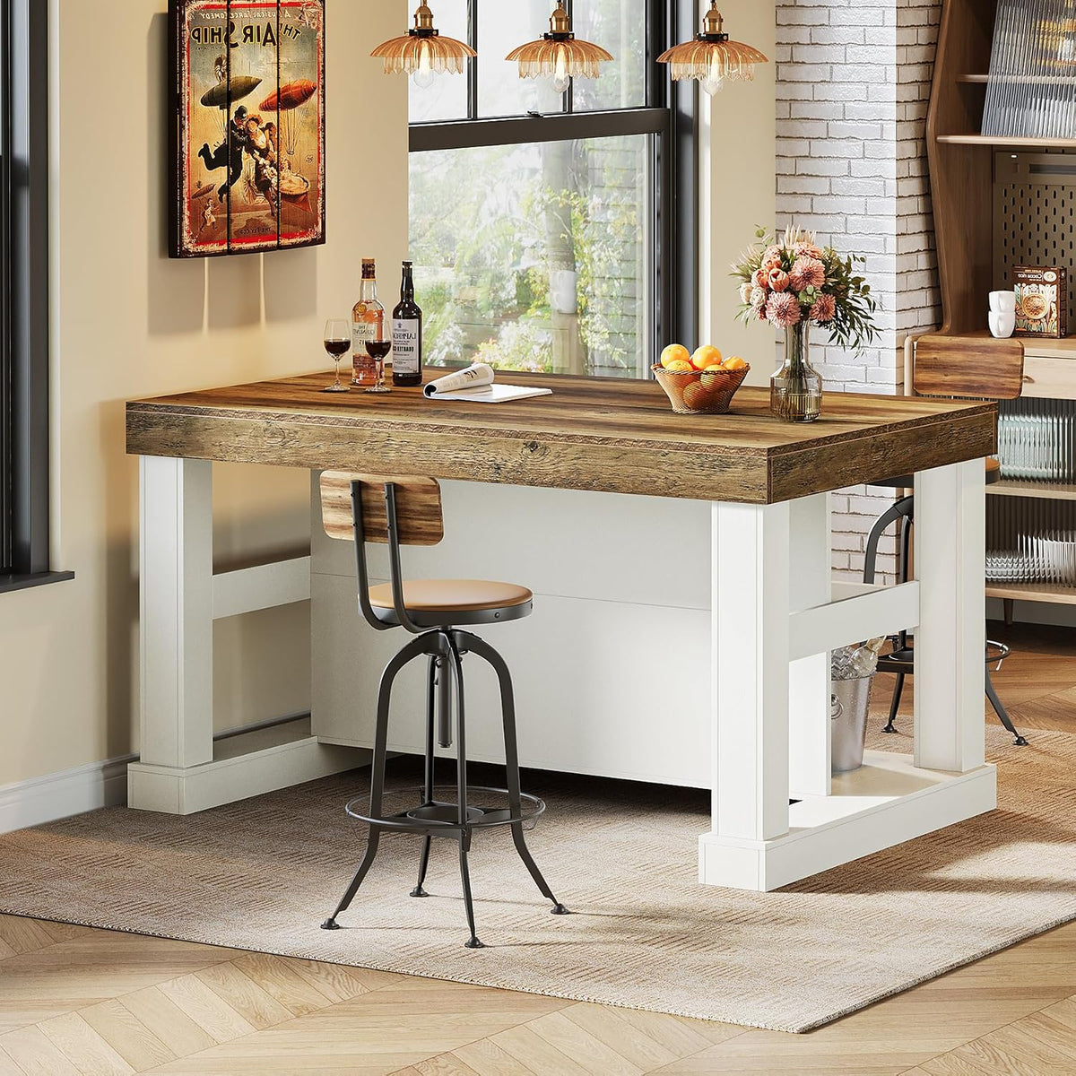 55‑Inch Modern Wooden Kitchen Island with Storage & Seating