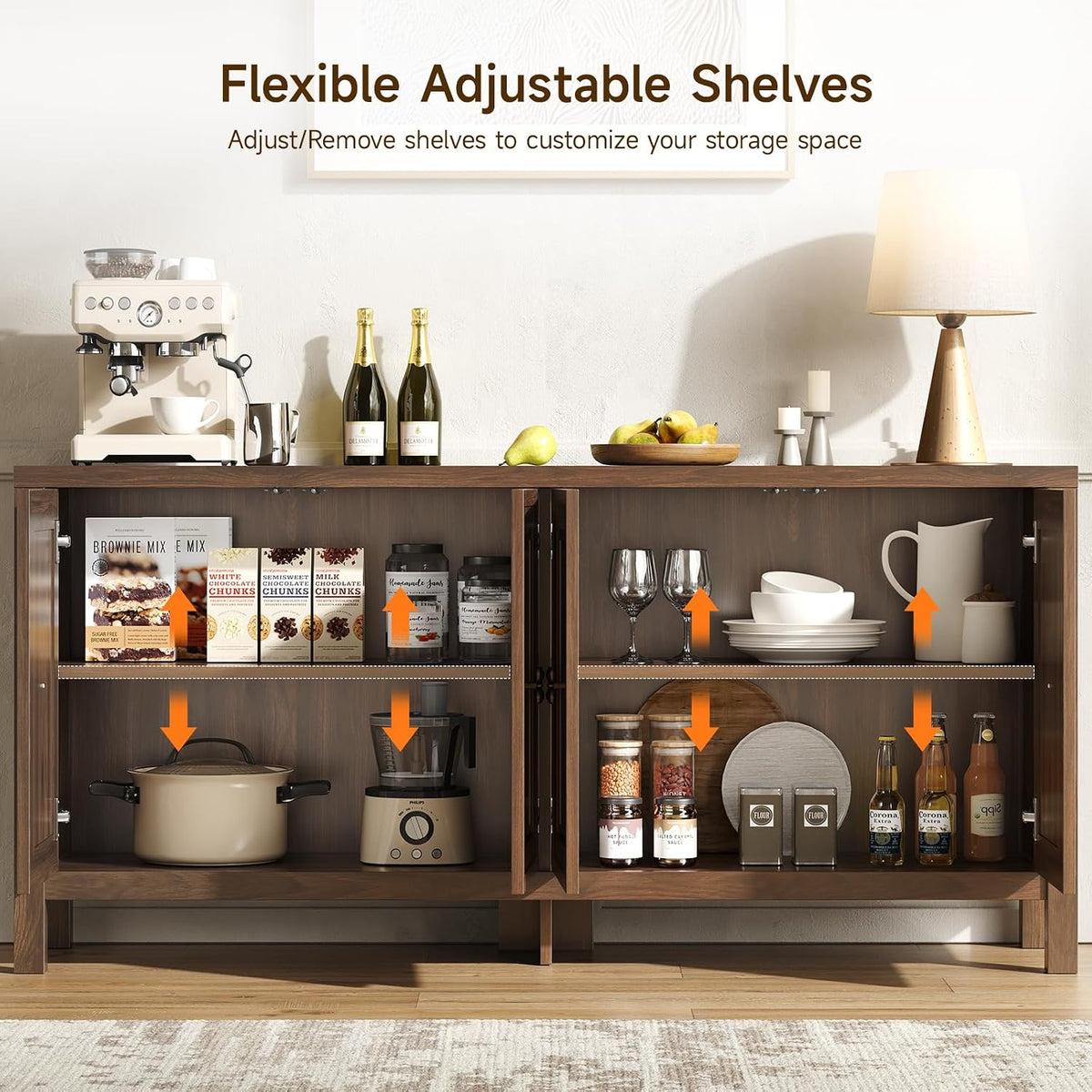 63‑Inch Wooden Sideboard Buffet Credenza Cabinet