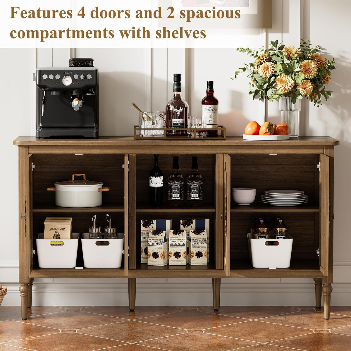 59‑Inch Vintage Mid‑Century Sideboard Buffet Cabinet