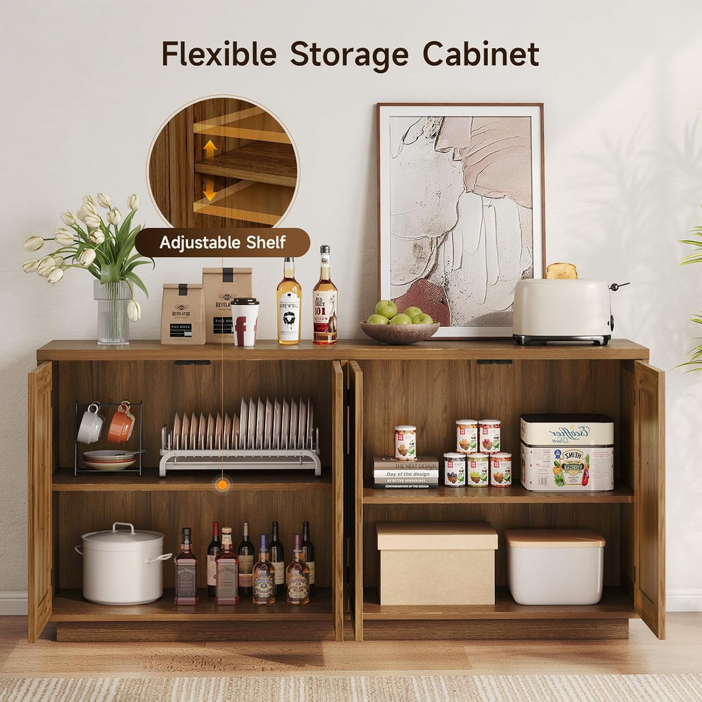 63‑Inch 4‑Door Sideboard Buffet Storage Cabinet