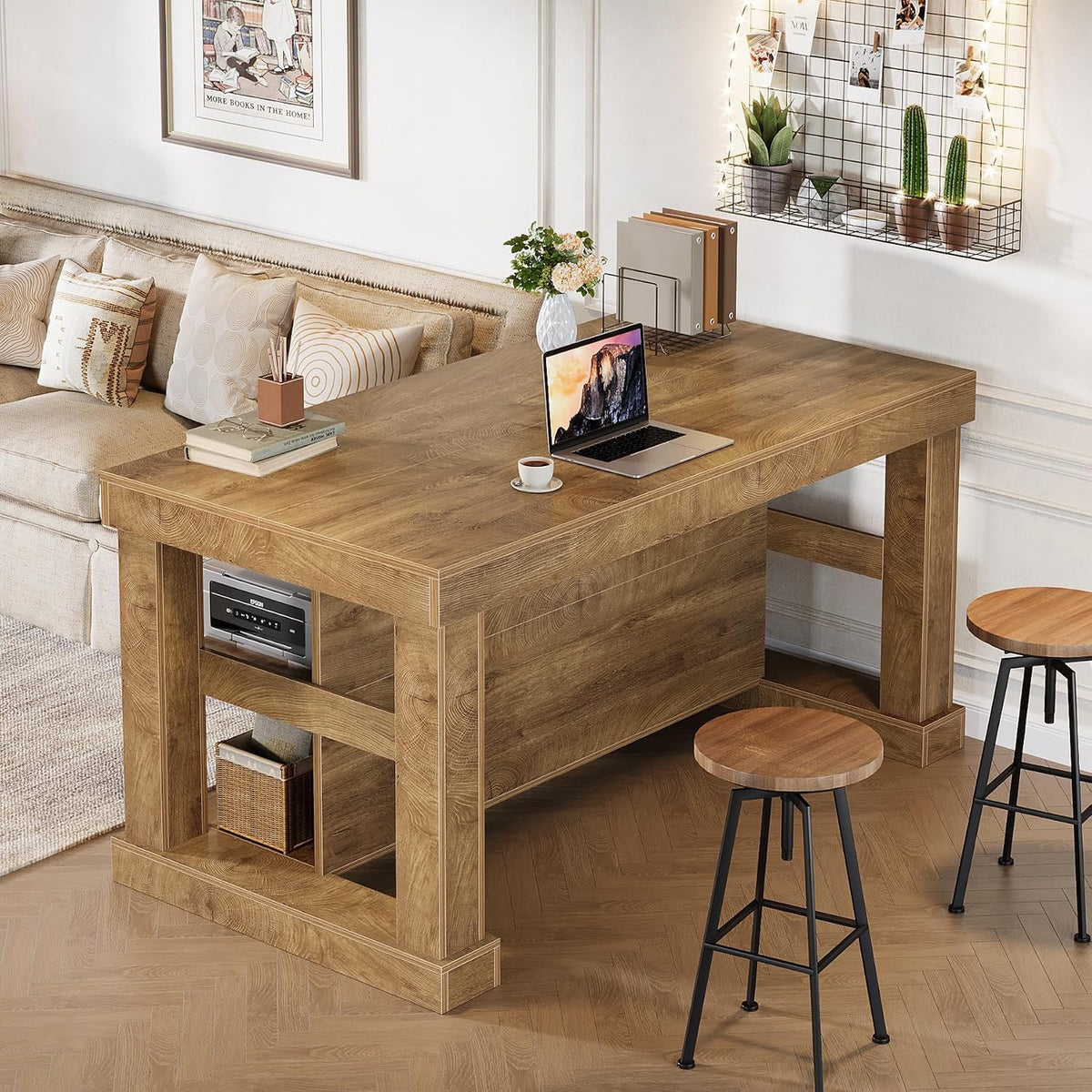 55‑Inch Farmhouse Kitchen Island with Storage & Seating