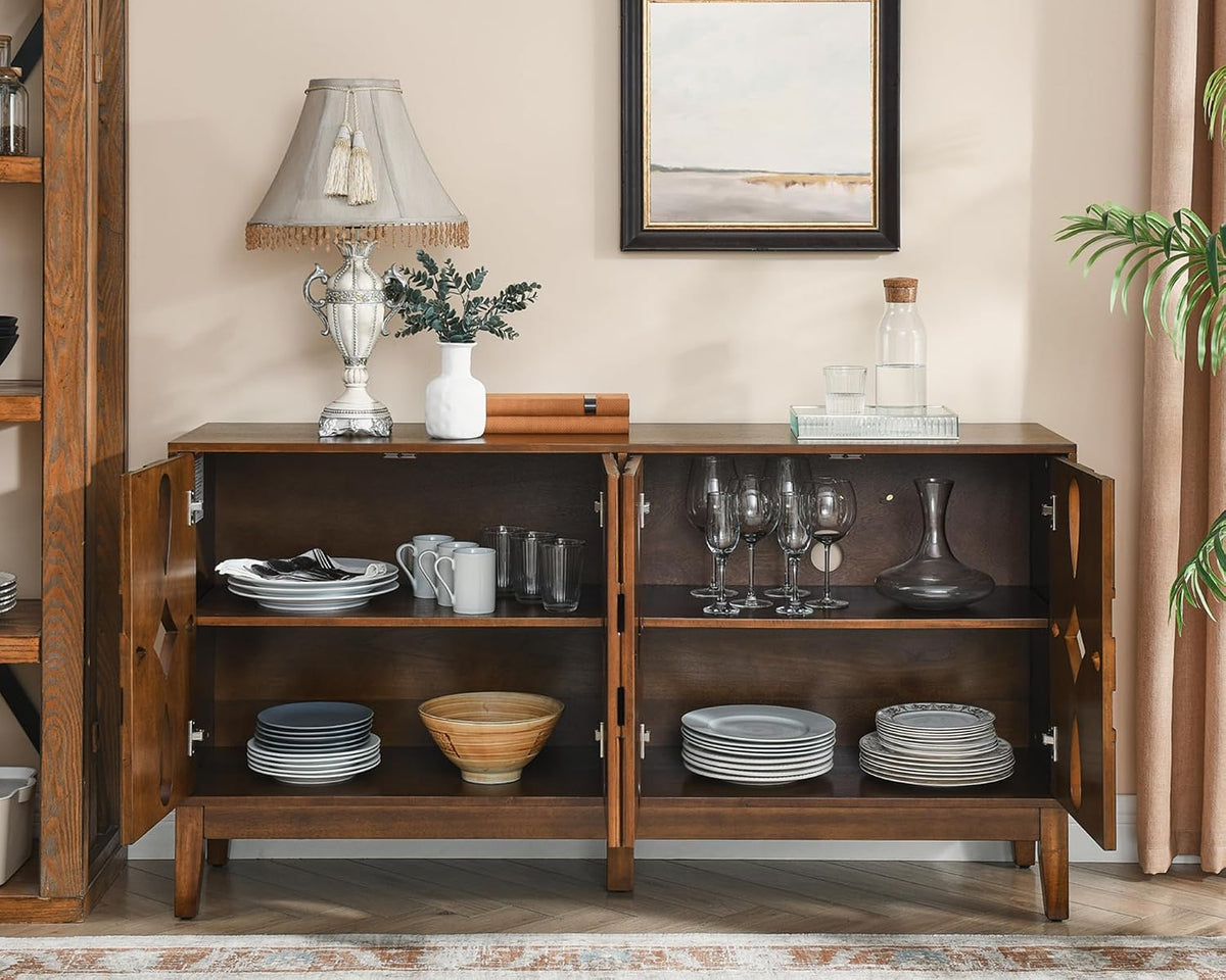 60‑Inch Mid‑Century Walnut Veneer Sideboard Buffet Cabinet