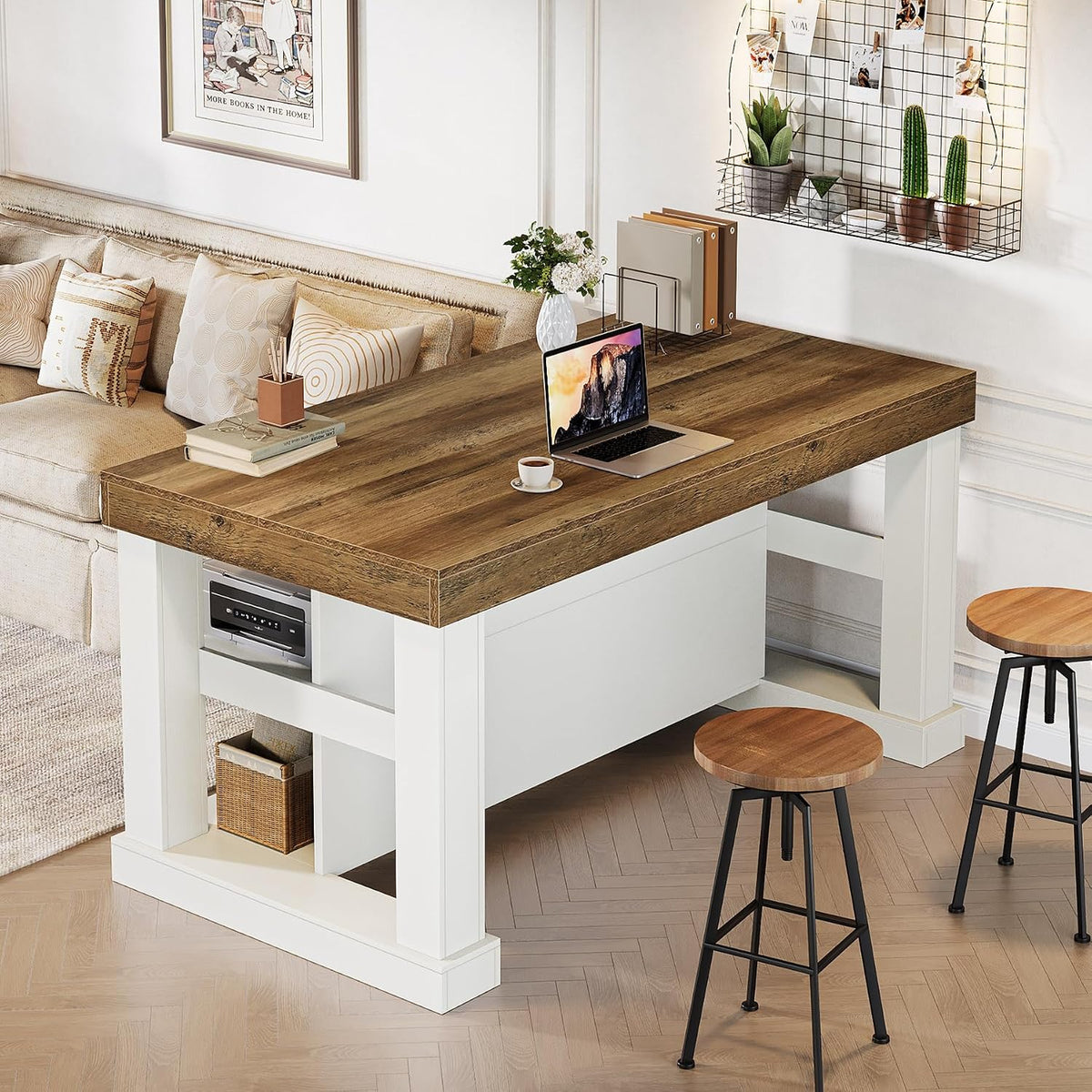 55‑Inch Modern Wooden Kitchen Island with Storage & Seating